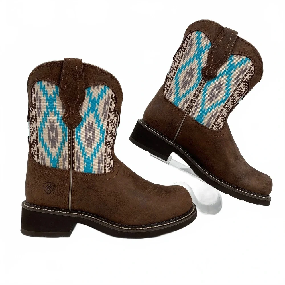 Ariat Brown Blue Aztec Pattern Western Boots | Women's 8.5 Regular
